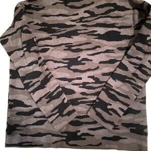 Tahari Sweater Womens Size S Gray Black Camo Mock Neck Long Sleeve